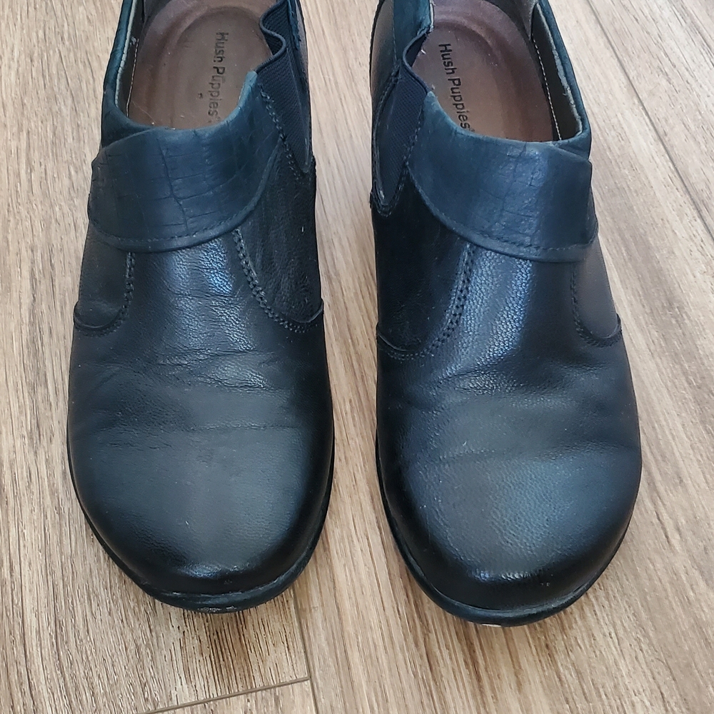 Hush Puppies Black Leather Mules Booties Clogs